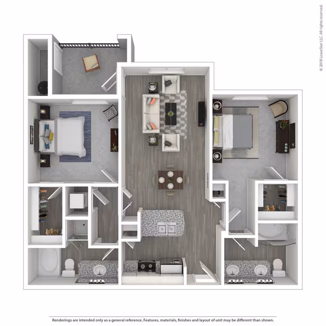2 Bed 2 Bath 1226 SqFt (1098 Net)  2112 floor plan